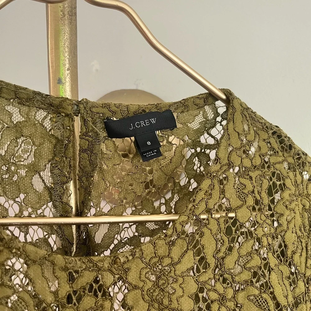 J. Crew Olive Lace Fairy gorpcore floral casual neutral Blouse size 8